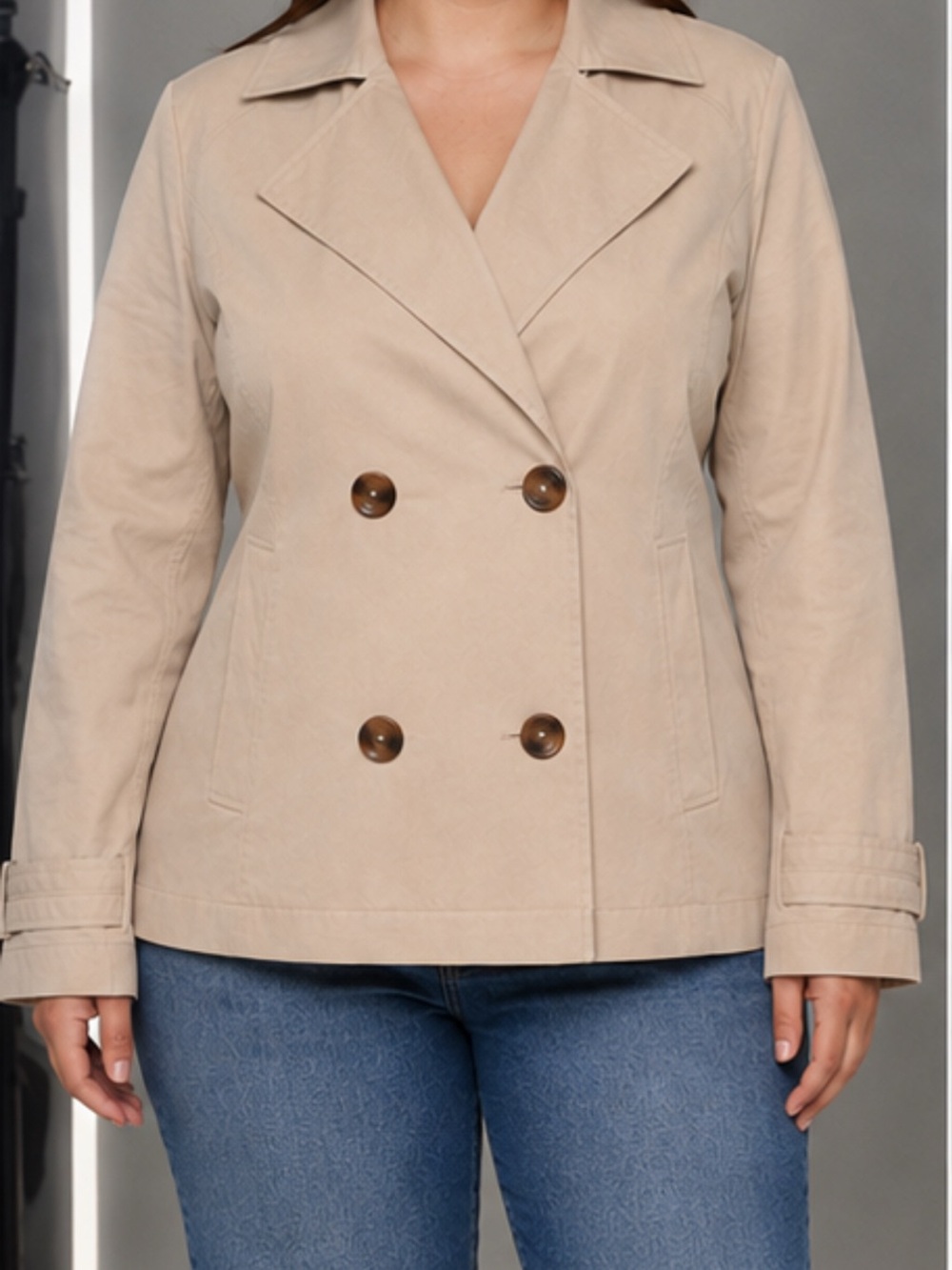 Rebecca Minkoff Double-Breasted Trench Jacket in Beige